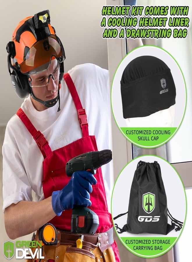 GREEN DEVIL Hard Hat Safety Helmet with Rechargeable Headlamp Light and Visor Ear Muffs Vented Work Hardhat ANSI Z89.1 Cascos De Construccion for Industrial Construction Forestry - Image 5
